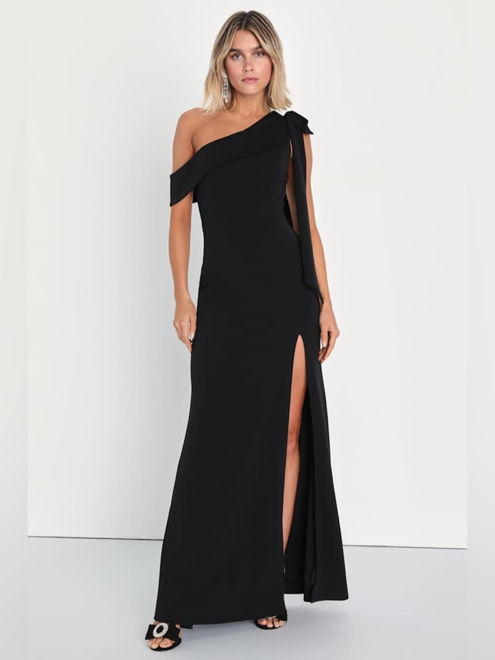 Lulus Stepped Out Stunning Black One-Shoulder Mermaid Maxi Dress